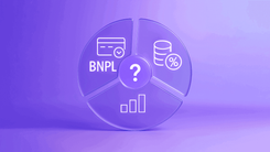 Диаграмма из трех секторов: на одном карта и надпись BNPL, на другом - монеты и проценты, это кредит, на третьем - столбики диаграммы, символизирующие рассрочку. в центре знак вопроса
