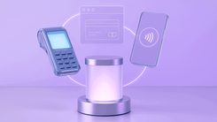 Пустой платежный терминал внизу, над ним выбор способов эквайринга: мобильный терминал, платежная форма или смартфон.